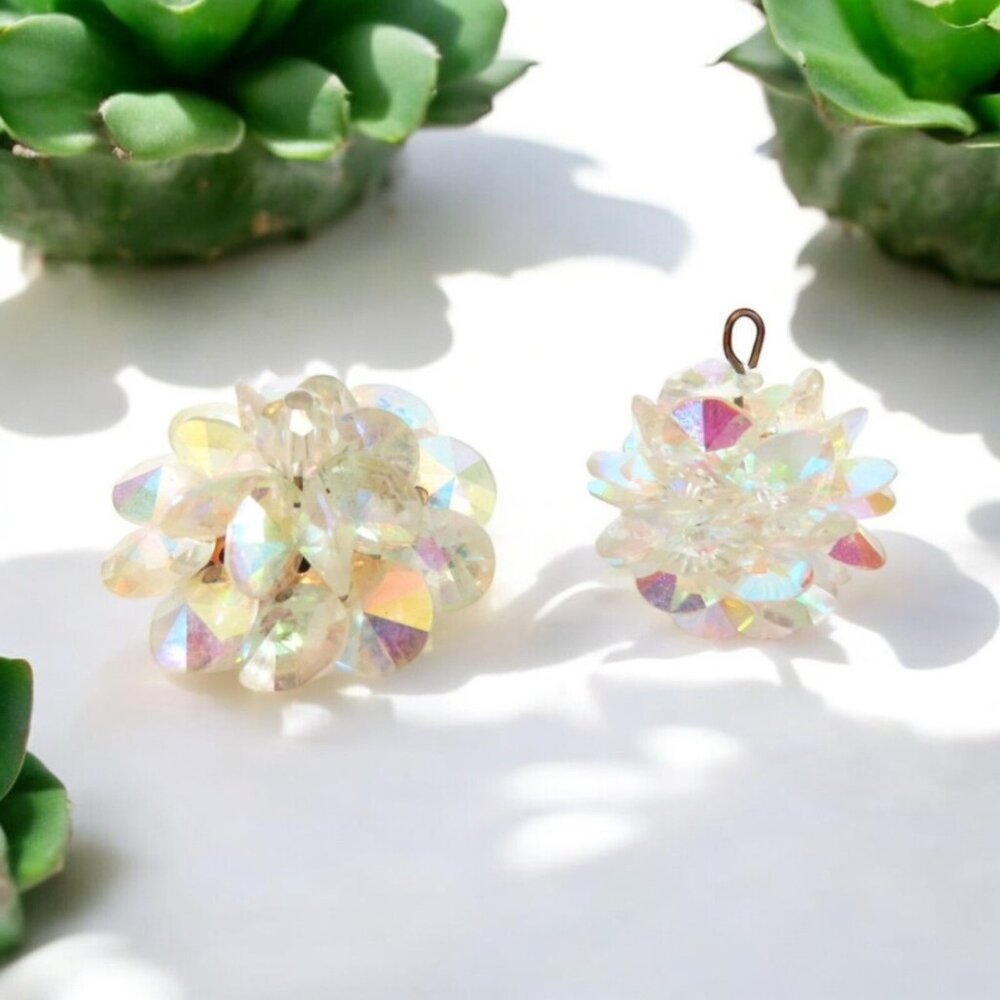 Vintage Alice Caviness Aurora Borealis Crystal Bead Flower Brooch And Pendant